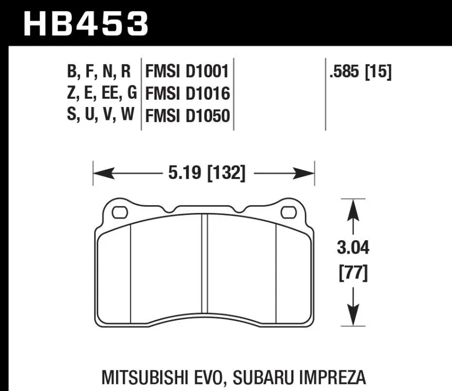 HAWK ER-1 Передние тормозные колодки HB453D.585 Lancer Evo V-X; SUBARU WRX STI; MEGAN RS; TESLA S, X