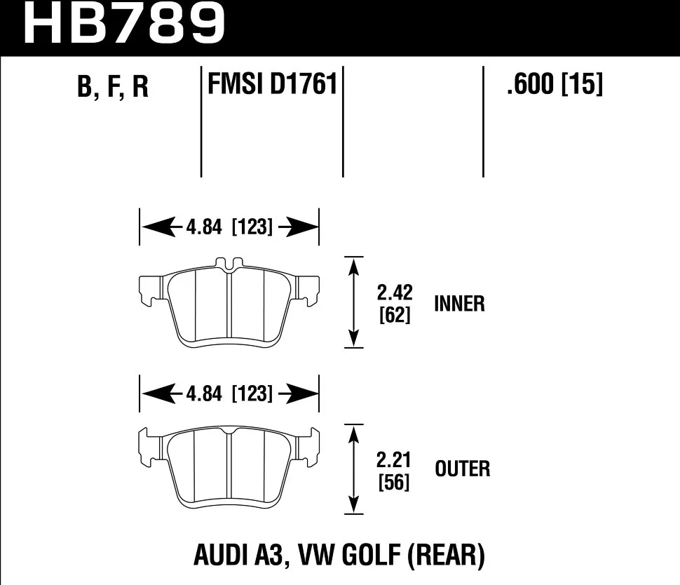 HAWK HP+ HB789N.600 Задние тормозные колодки для VAG MQB 310mm