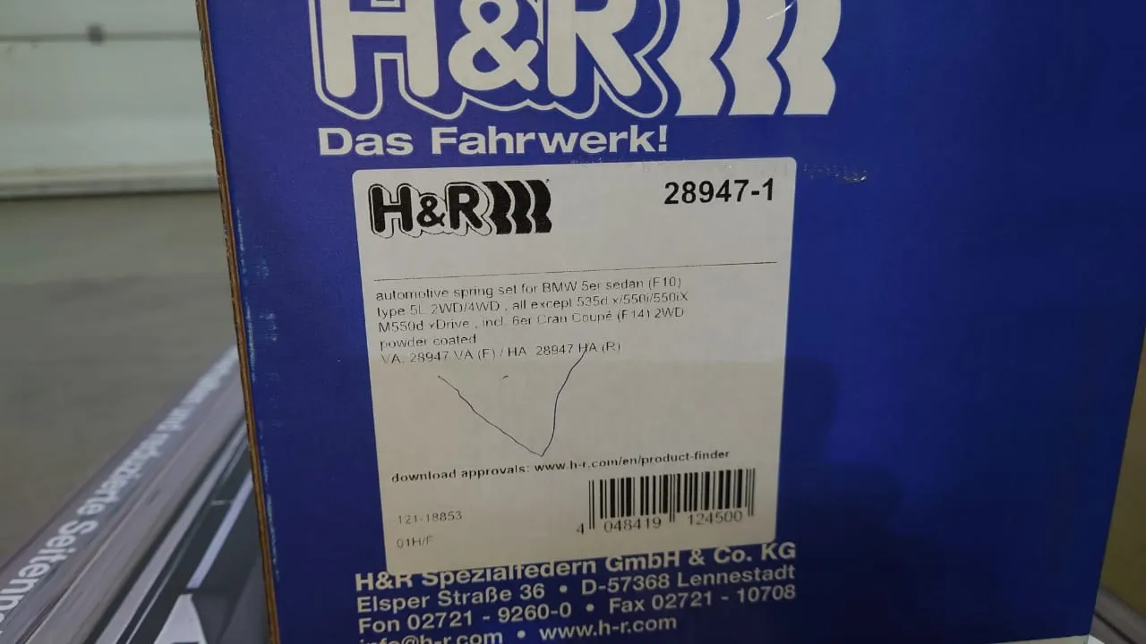 H&R 28947-1 Пружины с занижением BMW 5 F10