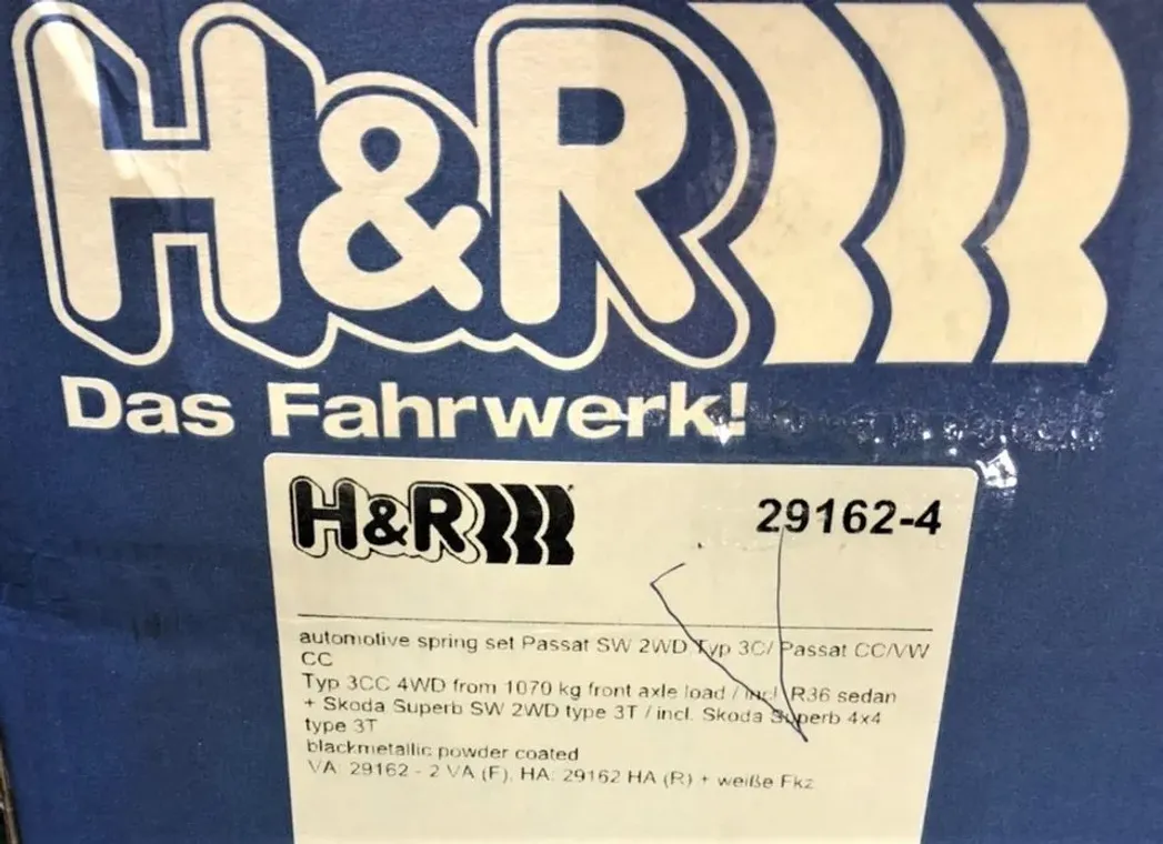 H&R 29162-4 Пружины с занижением VW Passat B6/B7/R36 Skoda Superb mk2