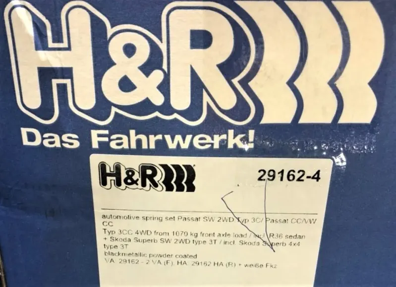 H&R 29162-4 Пружины с занижением VW Passat B6/B7/R36 Skoda Superb mk2