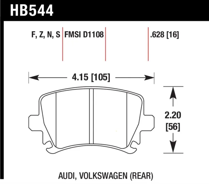 HAWK HT-10 HB544S.628 Задние тормозные колодки для VAG PQ35 310mm