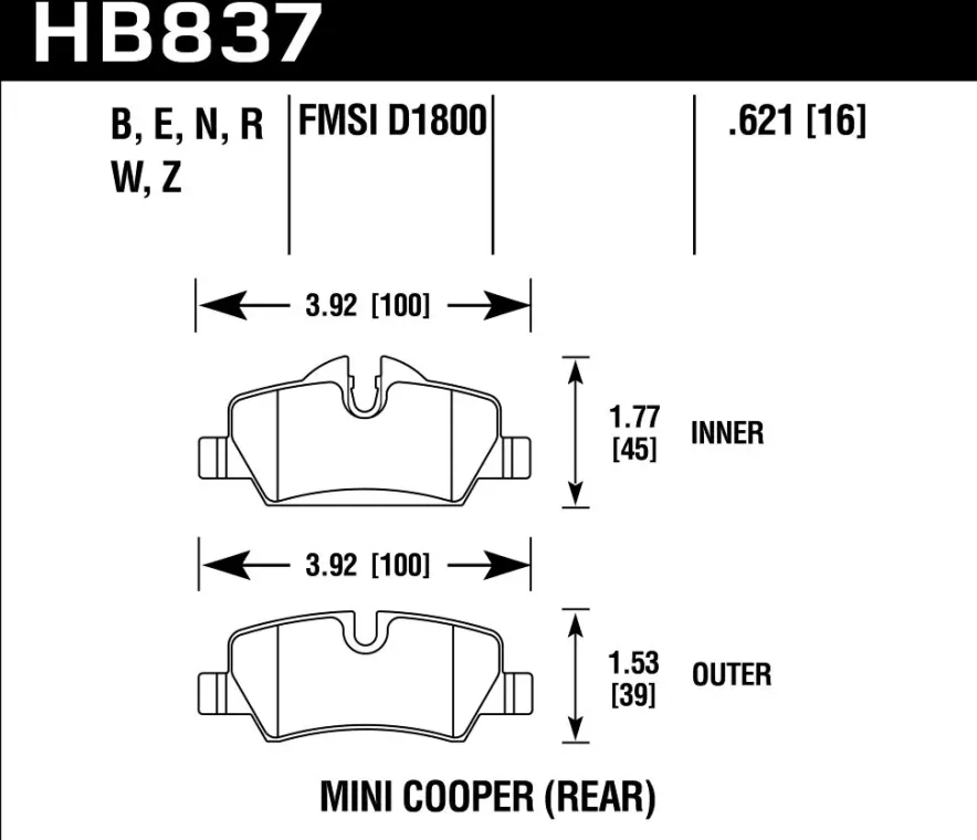 HAWK HP+ HB837N.621 Задние тормозные колодки для MINI F55; F56; JCW F56 2013->
