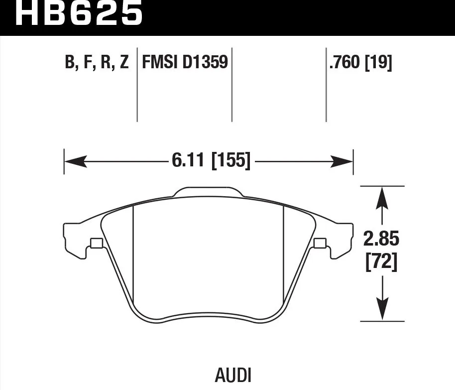 HAWK HPS HB625F.760 Передние тормозные колодки для Audi TT (8J) / S3 (8P) / Volkswagen Golf R