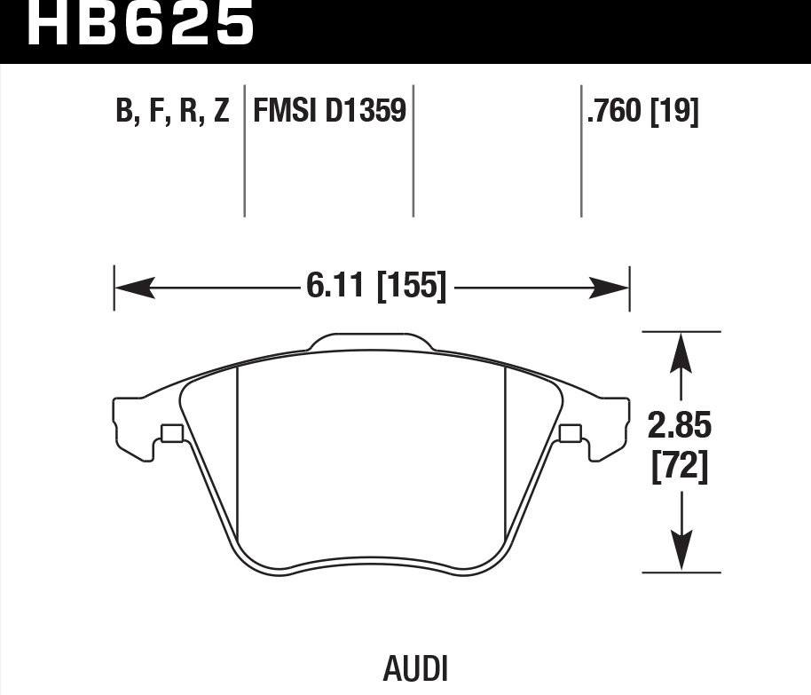 HAWK HPS HB625F.760 Передние тормозные колодки для Audi TT (8J) / S3 (8P) / Volkswagen Golf R — фото 1 из 5