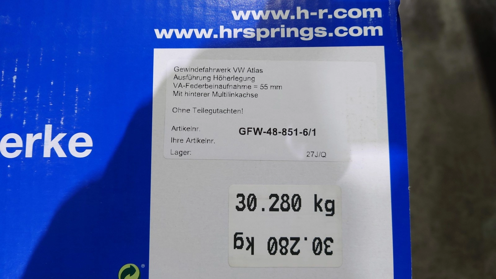 Винтовая подвеска с лифтом H&R 54797 / gfw-48-851-6/1 H&R для VW Atlas / Teramont 4WD — фото 3 из 9