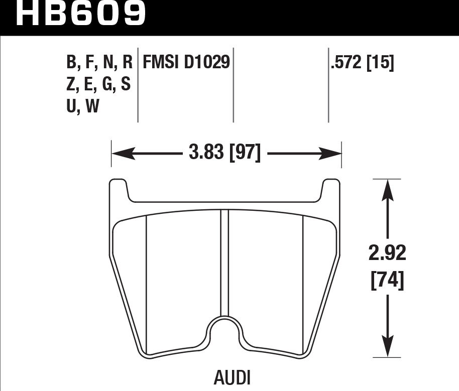 HAWK HP Plus HB609N.572 Передние тормозные колодки Audi RS3/TTRS, Audi RS4, Audi RS6, Audi R8 Brembo 8 поршней (комплект 8 шт) — фото 1 из 5