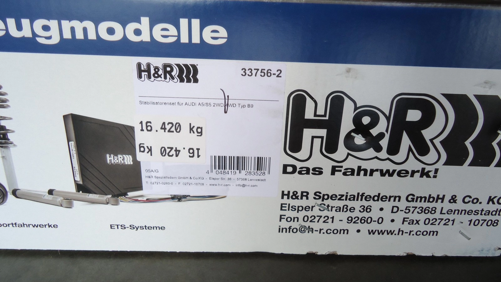H&R Anti-Roll-Bars 33756-2 Стабилизаторы поперечной устойчивости для Audi A4 / RS4 / A5 / RS5 (B9) — фото 2 из 3