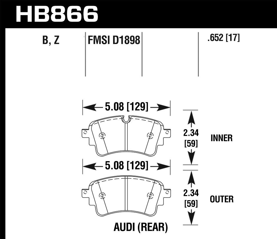 HAWK Street 5.0 HB866B.652 Задние тормозные колодки для A4 B9 / A5 FY / Q5 FY — фото 1 из 5
