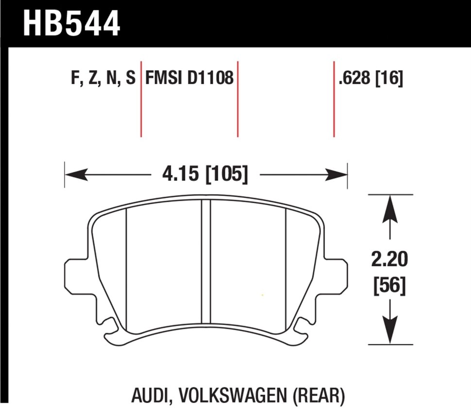 HAWK HPS HB544F.628 Задние тормозные колодки для VAG PQ35 310mm — фото 1 из 5