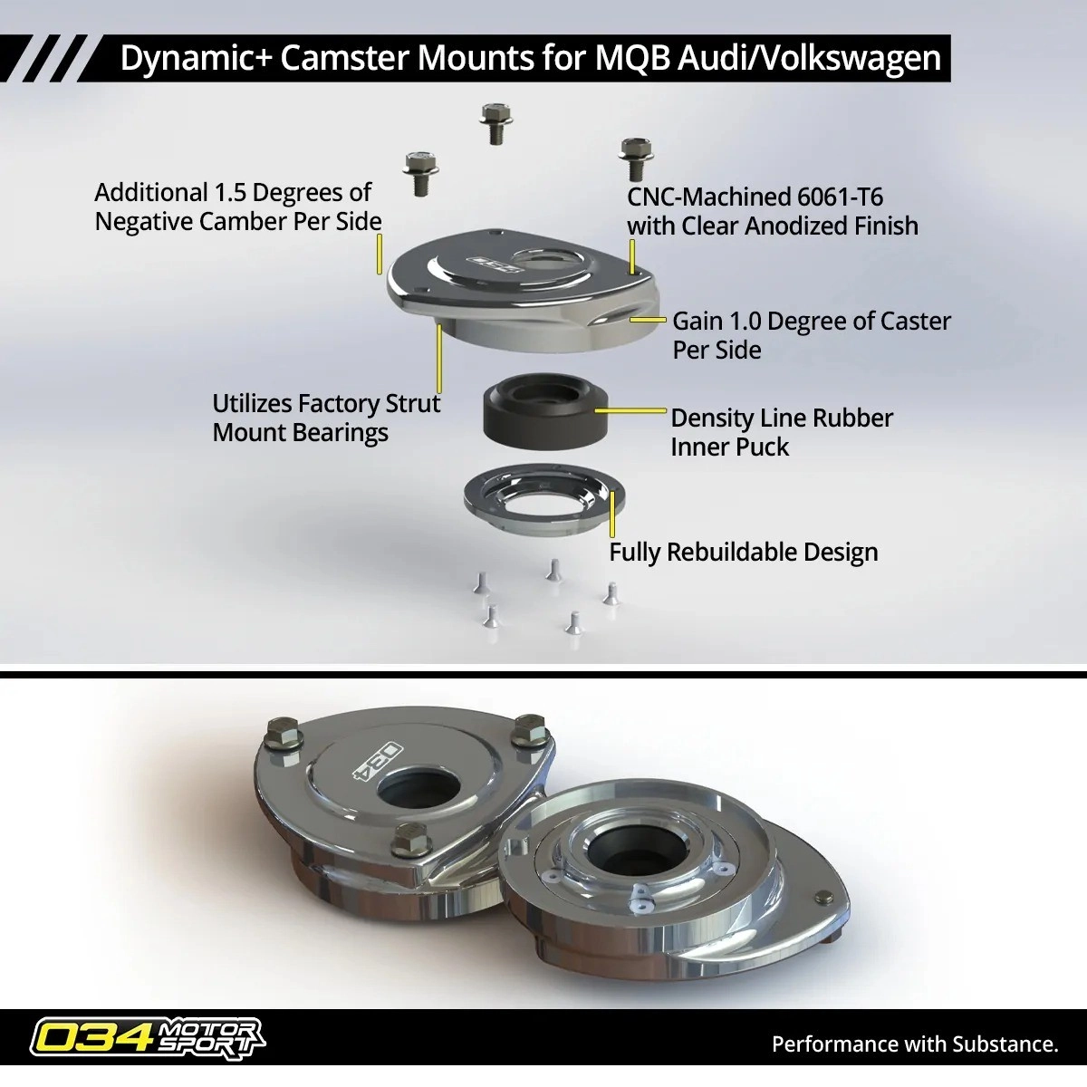034Motorsport 034-601-1023 Dynamic+ Опоры передних амортизаторов VAG MQB & MQB EVO — фото 2 из 7