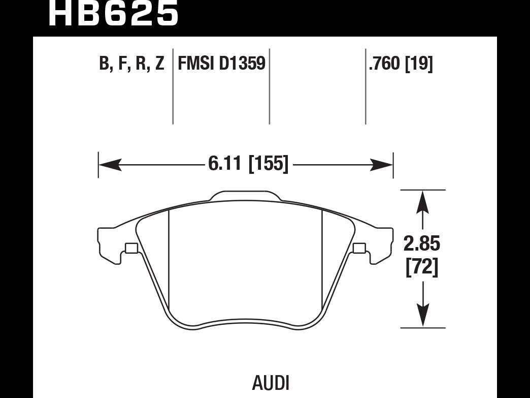 HAWK Street 5.0 HB625B.760 Передние тормозные колодки для Audi TT (8J) / S3 (8P) / Volkswagen Golf R — фото 1 из 4
