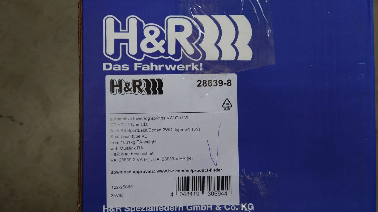H&R 28639-8 Пружины с занижением для VW Golf 8 GTI / AUDI A3 8Y — фото 1 из 3