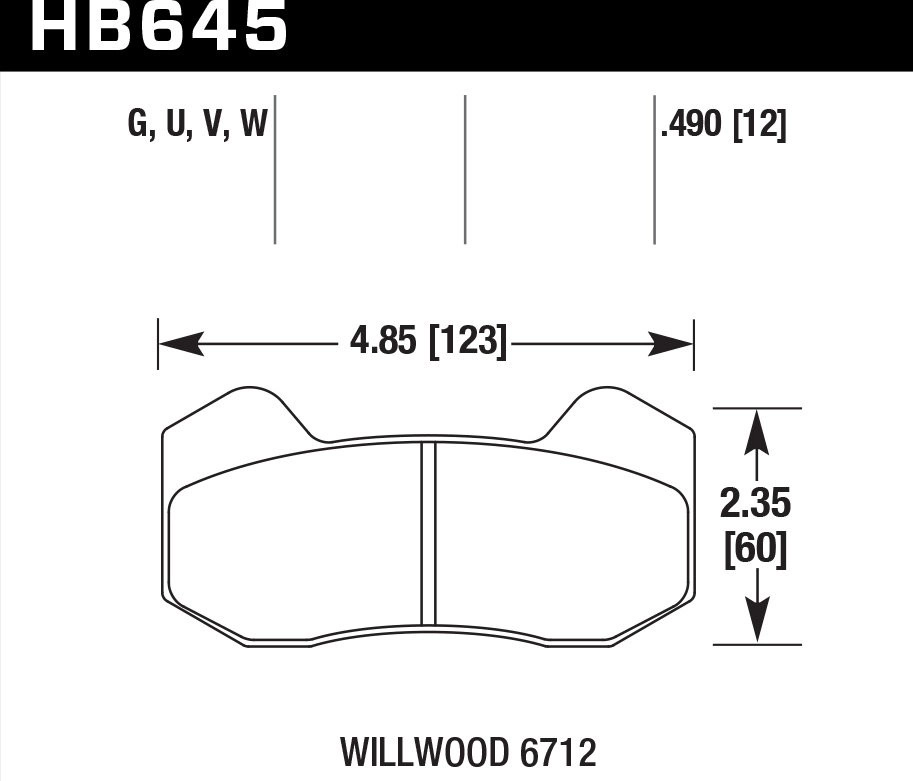 HAWK DTC-60 HB645G.490 Колодки тормозные Wilwood 6712 12 mm — фото 1 из 4