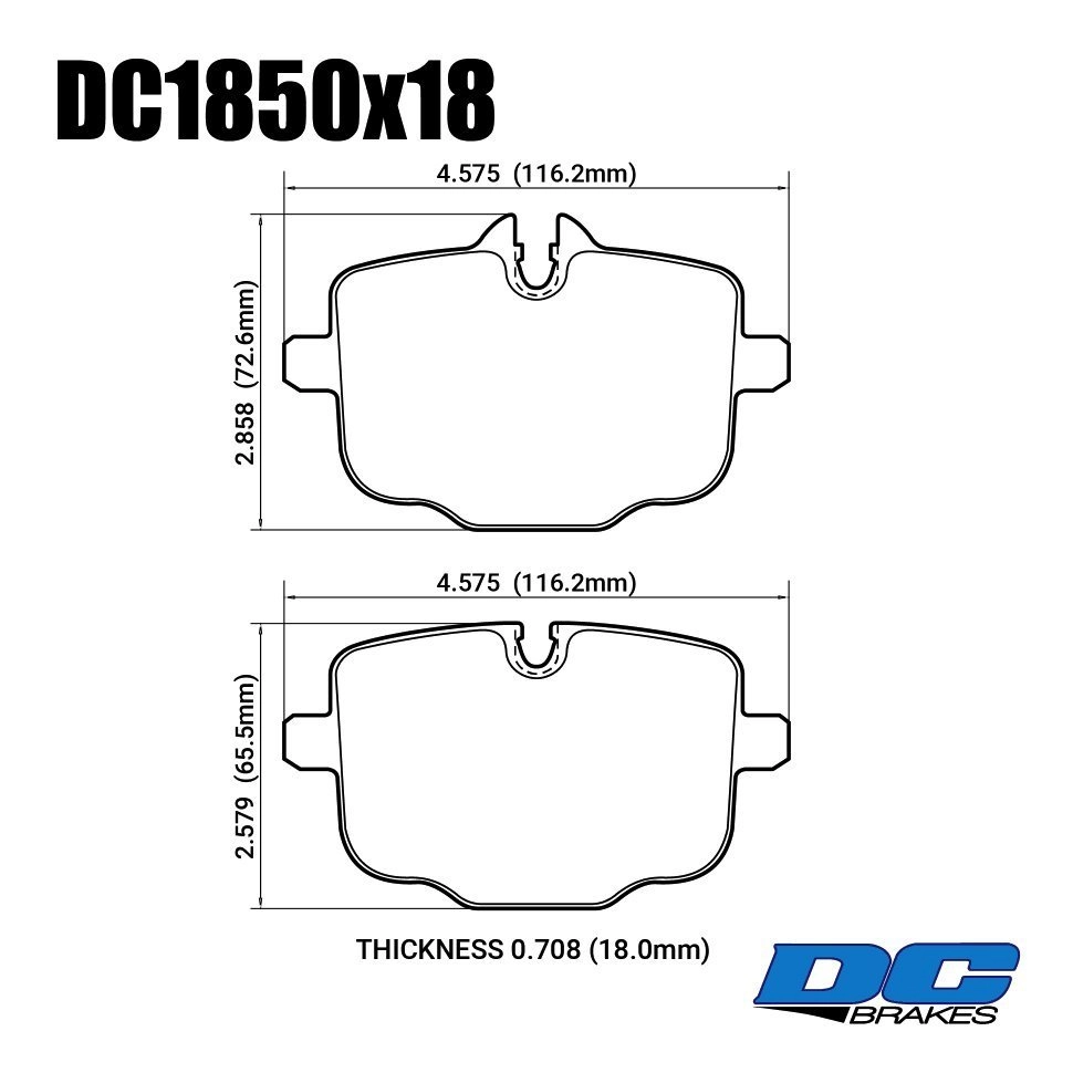 DC Brakes RT.2 DC1850E18 Задние тормозные колодки для BMW M3 G80; M4 G82; M5 F10; M6 F12; X5 G05; X7 G07 — фото 1 из 1