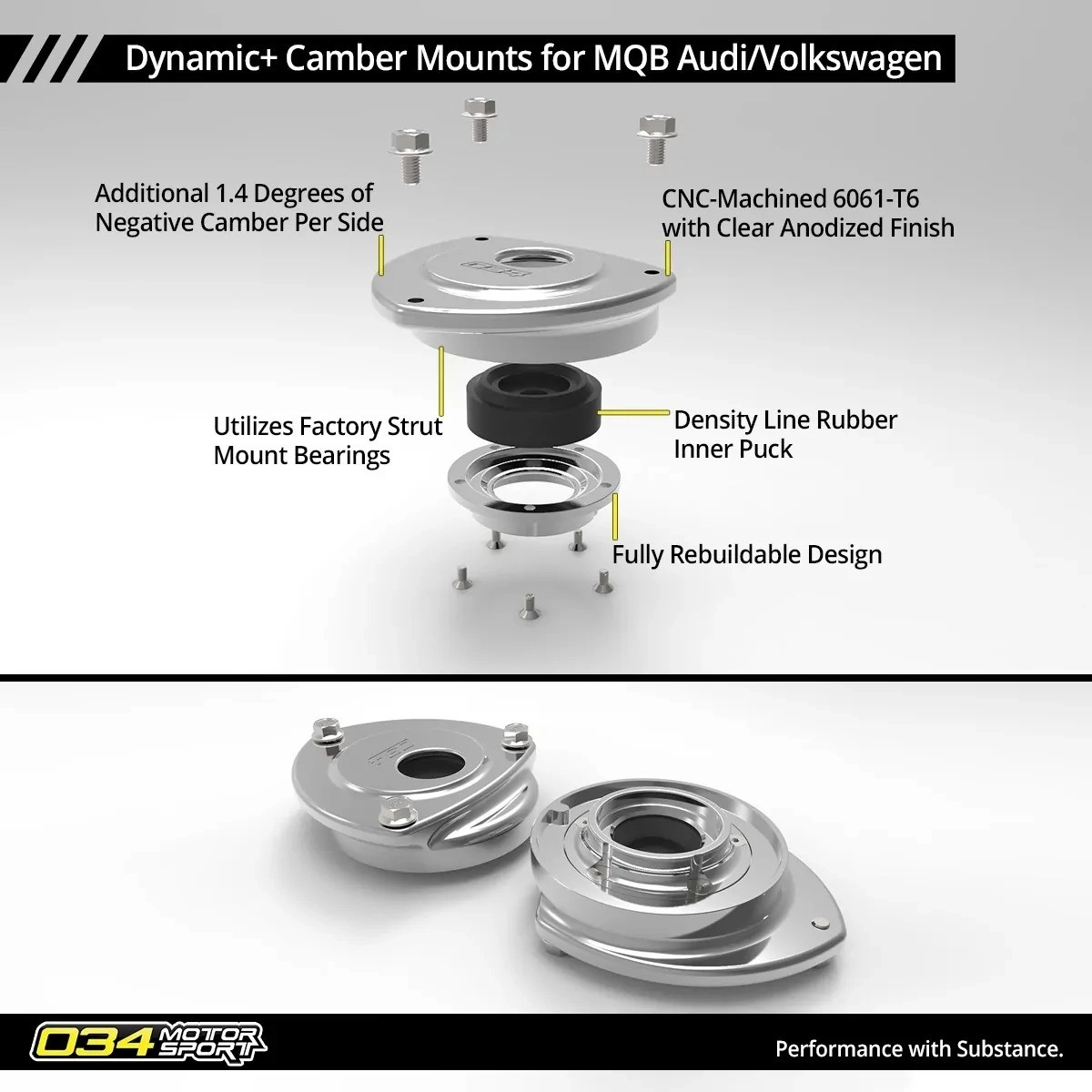 034Motorsport 034-601-1013 Dynamic+ Опоры передних амортизаторов VAG MQB & MQB EVO — фото 2 из 8